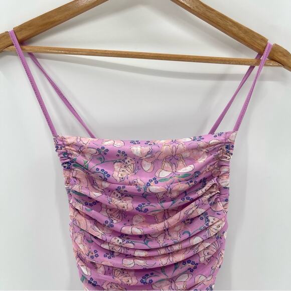 Free People Romantic Milkshake Mesh Butterfly Ruched Fairy Lace Up Boho Bodysuit - Picture 4 of 16